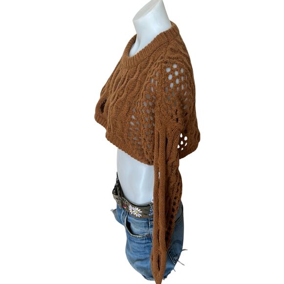 Cider Brown Open Knit Cropped Sweater MEDIUM Grunge Boxy Oversized NEW - Picture 3 of 5